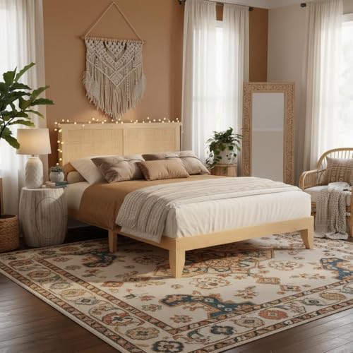 coucheta Rattan Bed Frame Full with Natural Rattan Headboard